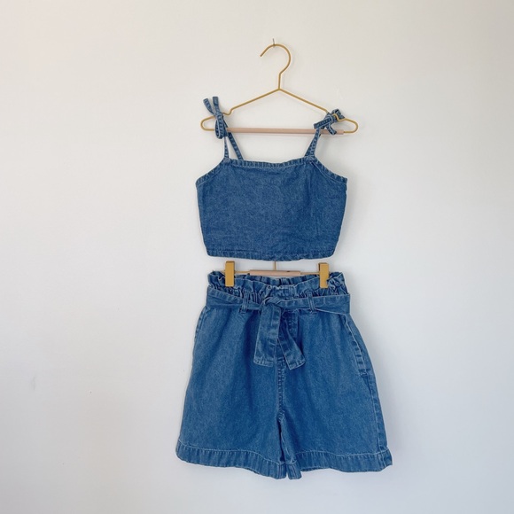 Free Assembly Other - Free Assembly Denim Cropped Tank & Paper Bag Shorts
